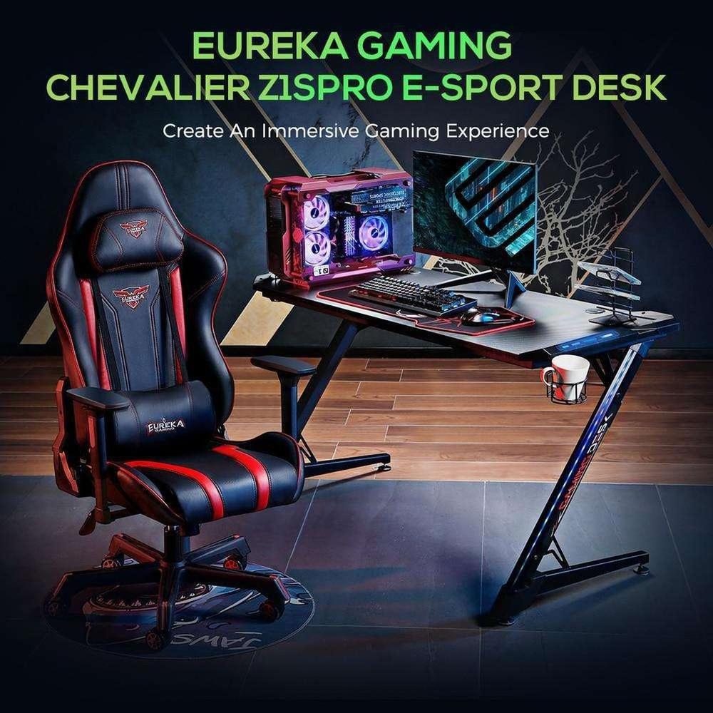 EUREKA ERGONOMIC Z1-S Pro Gaming Desk 44.5 Z Shaped Home Office PC  Computer Desks Gamer Tables with LED Lights Controller Stand Cup Holder  Headphone