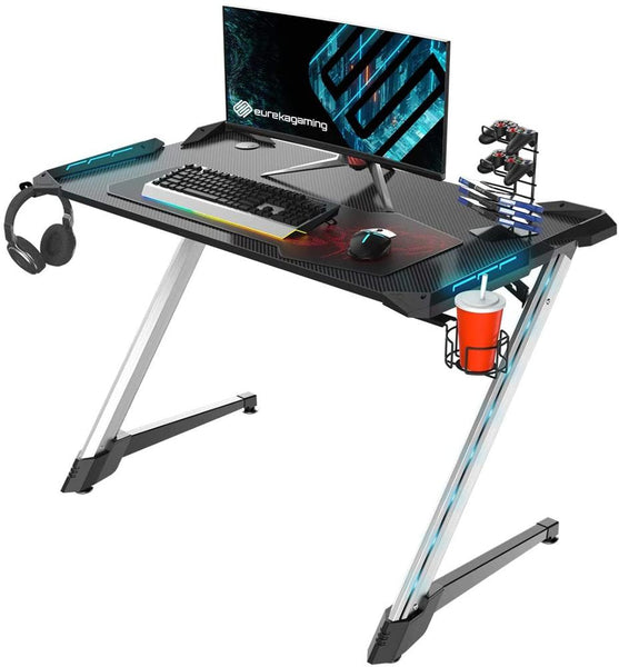 63'' Ergonomic Computer Desk with Mouse Pad, Gaming Desk with Gamepad  Bracket, Cup Holder