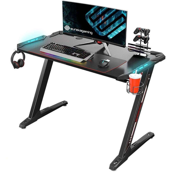 Eureka Ergonomic EDK-Z1S/Z1SRD Gaming Desk w/ RGB LED Lights, Controller  Stand, Cup Holder & Headphone Hook