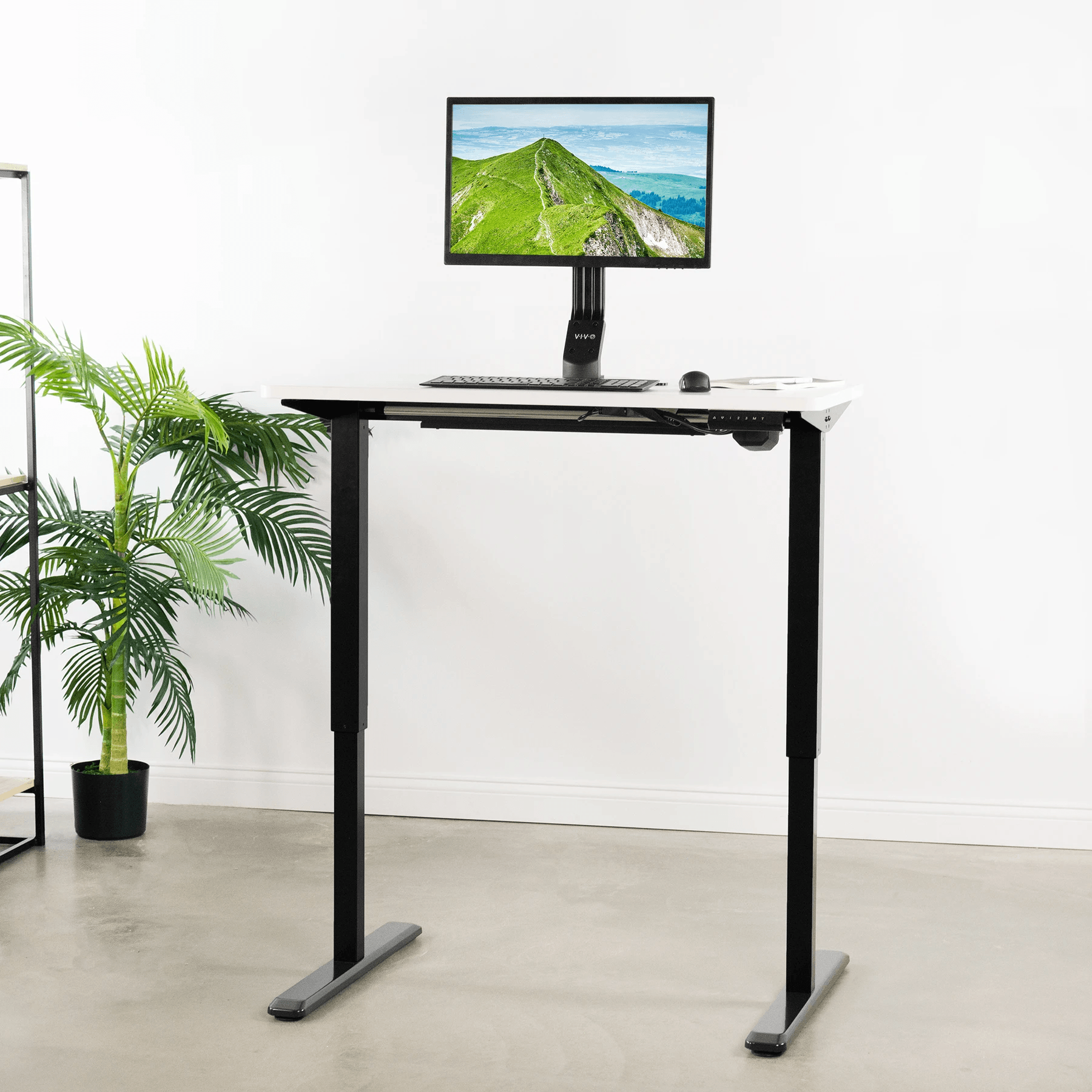 vivo Electric 60 x 30 Desk, Full Pad, Black Hidden Cable Tabletop, Black Frame